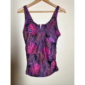 Talisea Pink and Purple Tropical Print Tankini Top Size Medium New